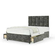 Charcoal Chenille 2 Drawer Divan Base and Pearl Headboard King Size