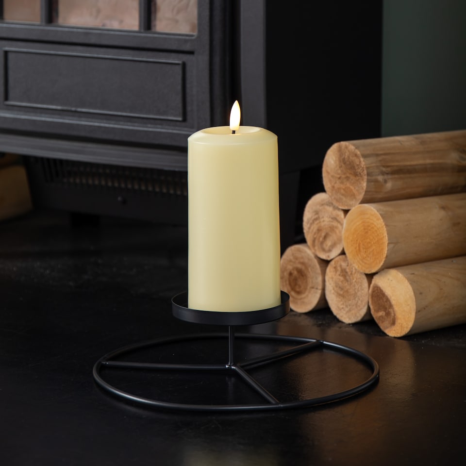 image 1 of 25cm Black Round Metal Pillar Candle Ring Holder