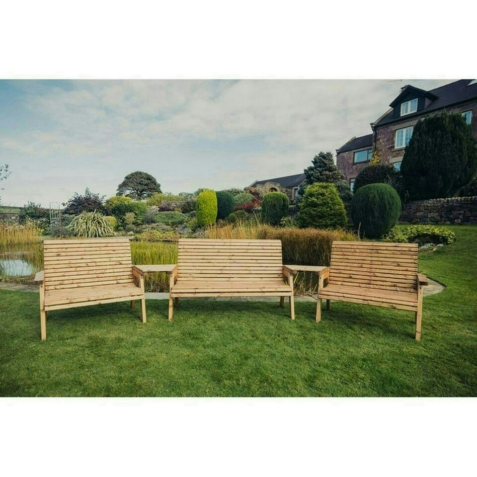 image 1 of Valley 7 Seat Set 1X3B 2 X 2B Angled Tray - Timber - L100 x W360 x H95 cm - Fully Assembled - Set of Waterproof Cushions Included