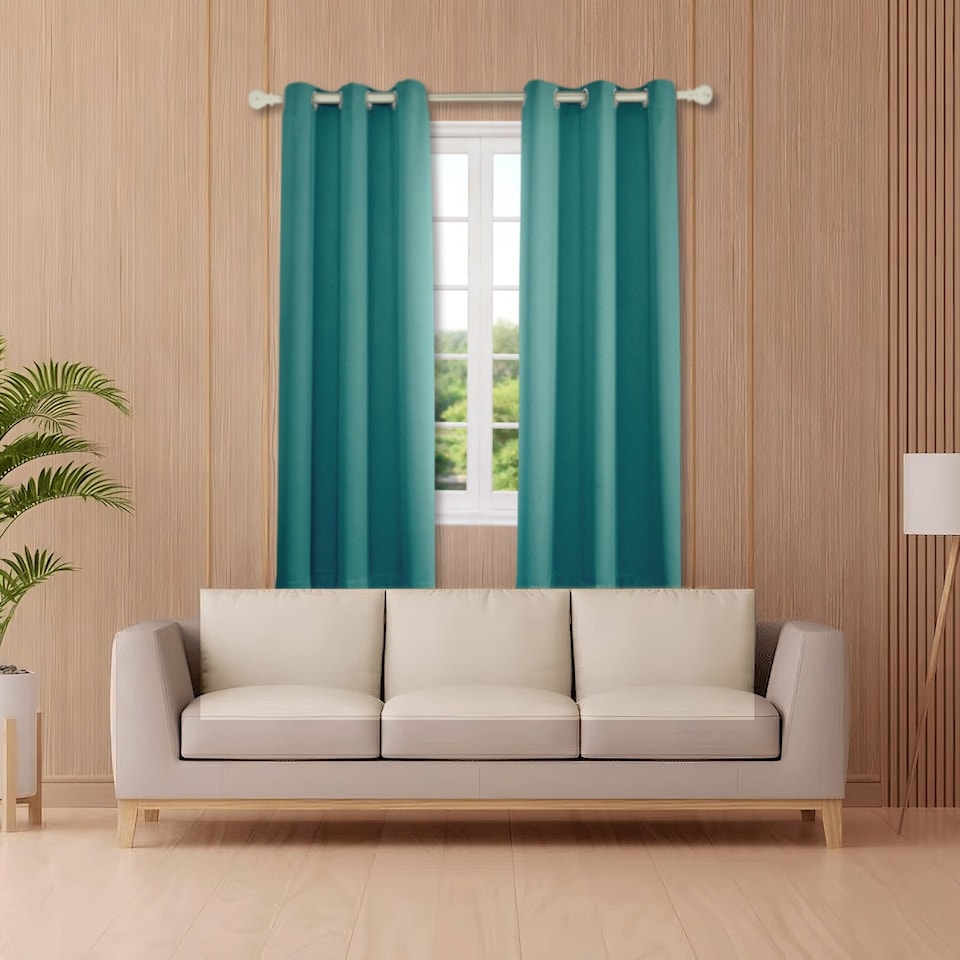 image 1 of Teal Blackout Curtains - Eyelet Thermal Curtain - 46 x 72 Inch Drop - 2 Panel | Blue | One Size