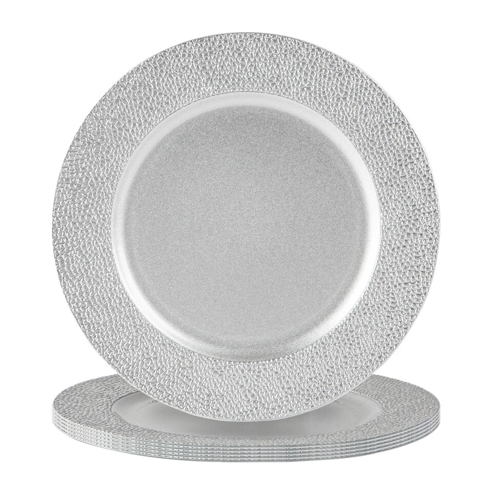 image 1 of Argon Tableware Hammered Charger Plates - 33cm - Silver - Pack of 6 | Silver | Hammered Silver