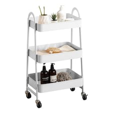 3 Tier Shelf Metal Slim Storage Trolley Cart with Castor Wheels Bathroom Organiser | White | White | 3 Tier | 1