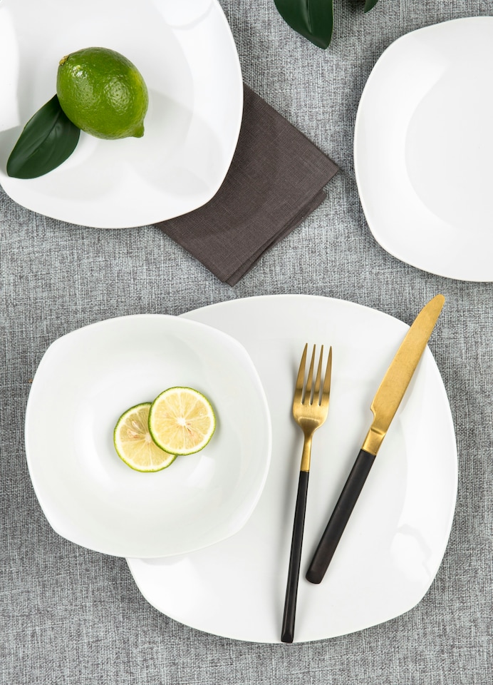 image 1 of 18pc Everyday Square White Dinner Set