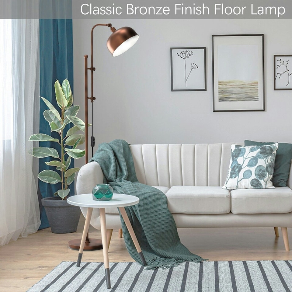 image 1 of COSTWAY Industrial Floor Lamp Metal Free-standing Light Bronze