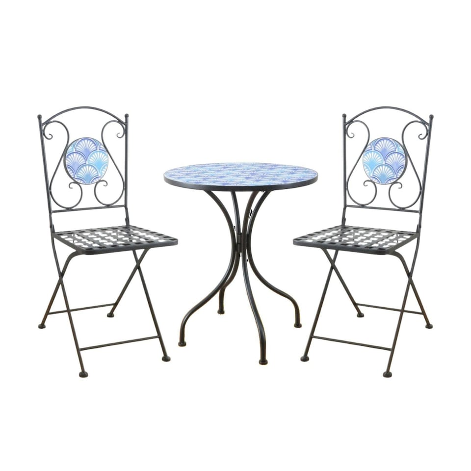 image 1 of Ocean Blue Shell Mosaic Bistro Patio Set Outdoor Garden Balcony Furniture Unit