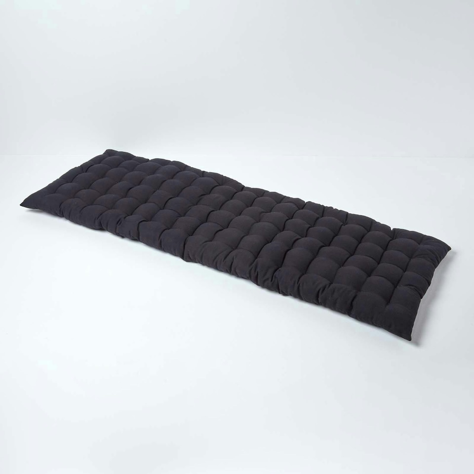 image 1 of Homescapes Garden Bench Cushion Luxury 3 Seater Cotton Indoor Outdoor Seat Pad | Black | 143 x 48 cm | 1