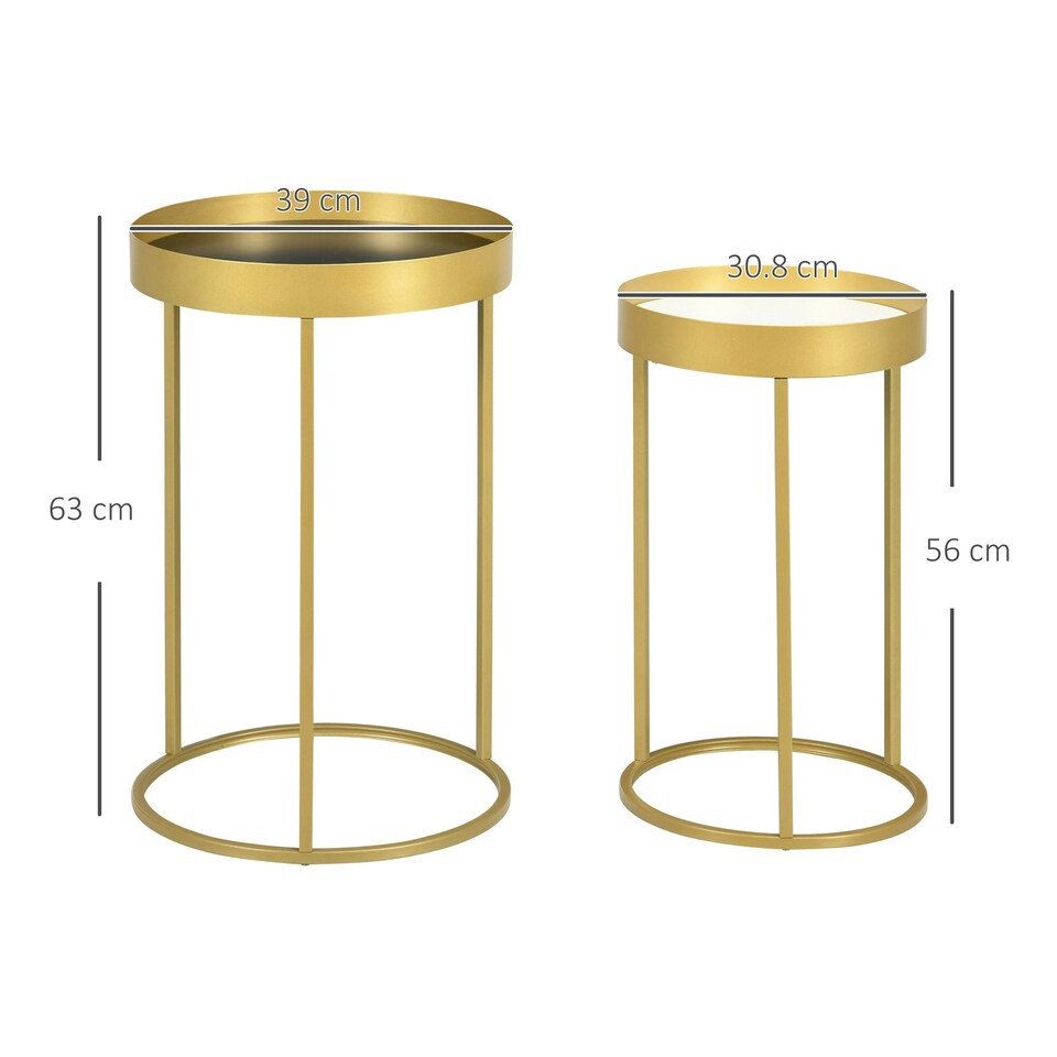 image 1 of HOMCOM Nesting Coffee Tables Set of 2 Modern Gold End Tables Gold