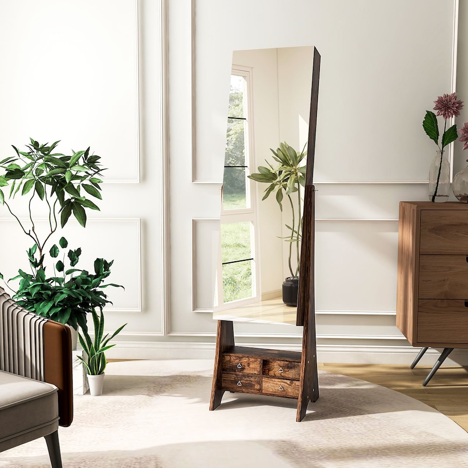 image 1 of COSTWAY Freestanding Jewelry Cabinet Floor Jewelry Armoire Organizer