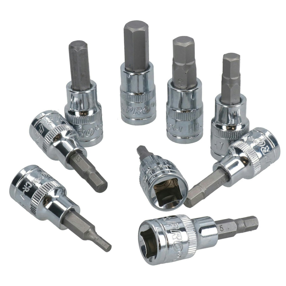 image 1 of Hex Allen and Torx and Tamper Star Key Bit Set 3/8" dr Socket H2 - H10 T10 - T55