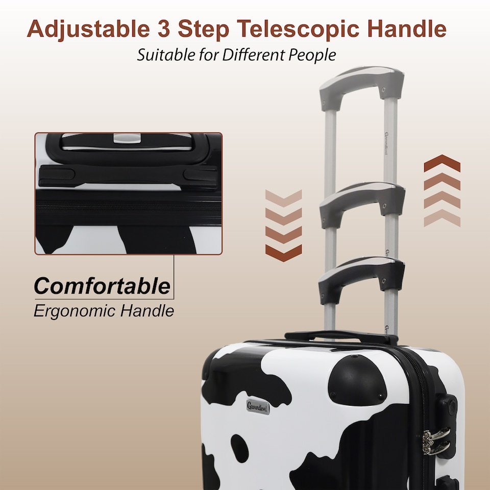 image 1 of Groundlevel Animal Print Hard Shell Cabin Suitcase Carry On Spinner Travel Luggage | Multi | Cow | One Size