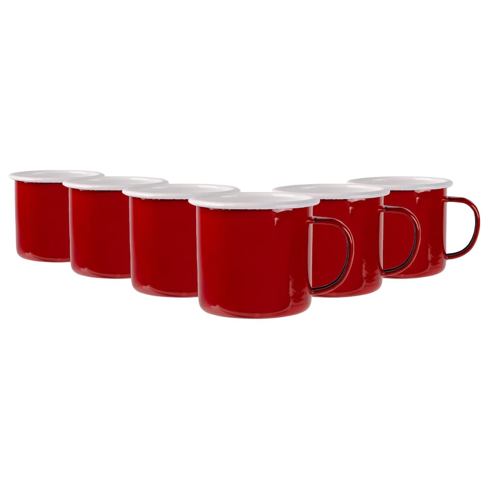 image 1 of Argon Tableware Coloured Enamel Mugs - 375ml - Red - Pack of 6 | Red | Red
