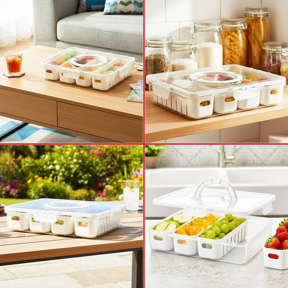 image 1 of SPARES2GO Food Storage Container with Securing Clips Lid and 4 Removable Divider Compartments (Large)