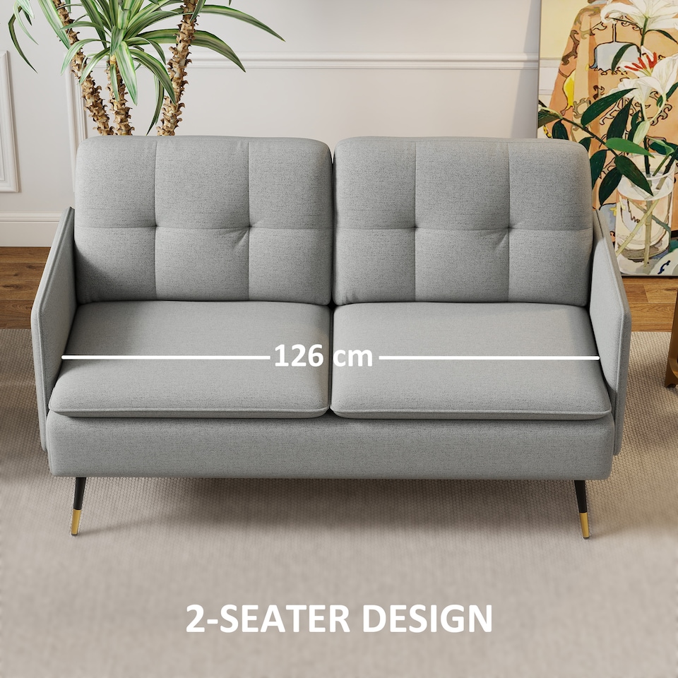 image 1 of HOMCOM Modern Two Seater Sofa, Button Tufted Loveseat with Cushions and Steel Legs for Living Room, Guest Room, Grey