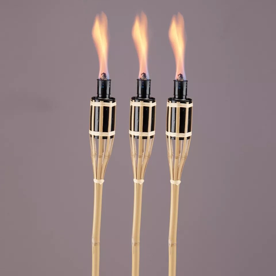 image 1 of Black Bamboo Torch Lanterns - Outdoor Garden Oil Patio Lights