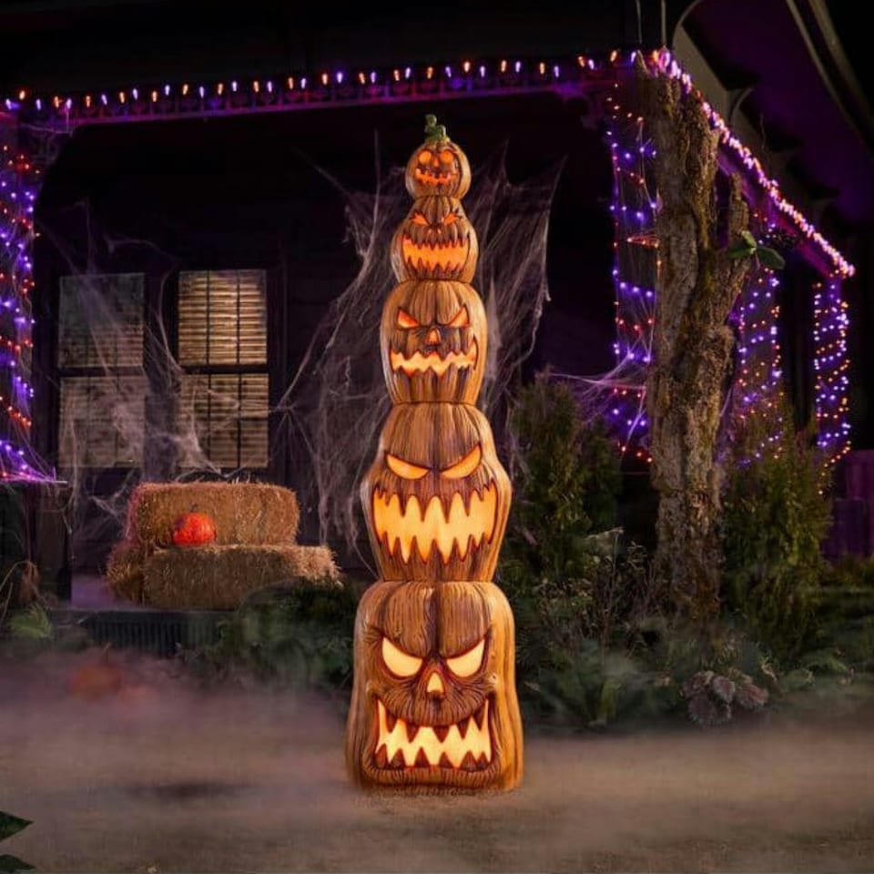 image 1 of Home Accents Holiday 8.5ft Giant-Sized Halloween Jack-O-Lanterns Pumpkin Stack with LEDs
