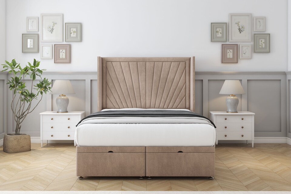 image 1 of Sloomy Rutherford Mink Naples Ottoman Bed With Mattress With 54" Wingback Headboard 4'6 Double