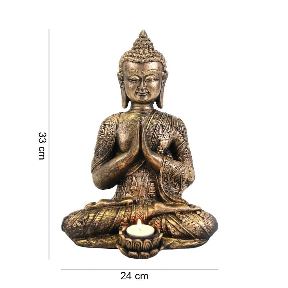 image 1 of Large Sitting Buddha Tealight Holder - Bronze