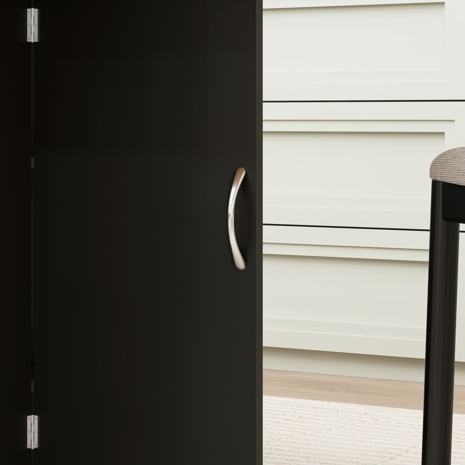 image 1 of HOMCOM Folding Dining Table, Drop Leaf Table with 2-Tier Shelves, Rolling Casters, for Small Spaces, Kitchen, Black