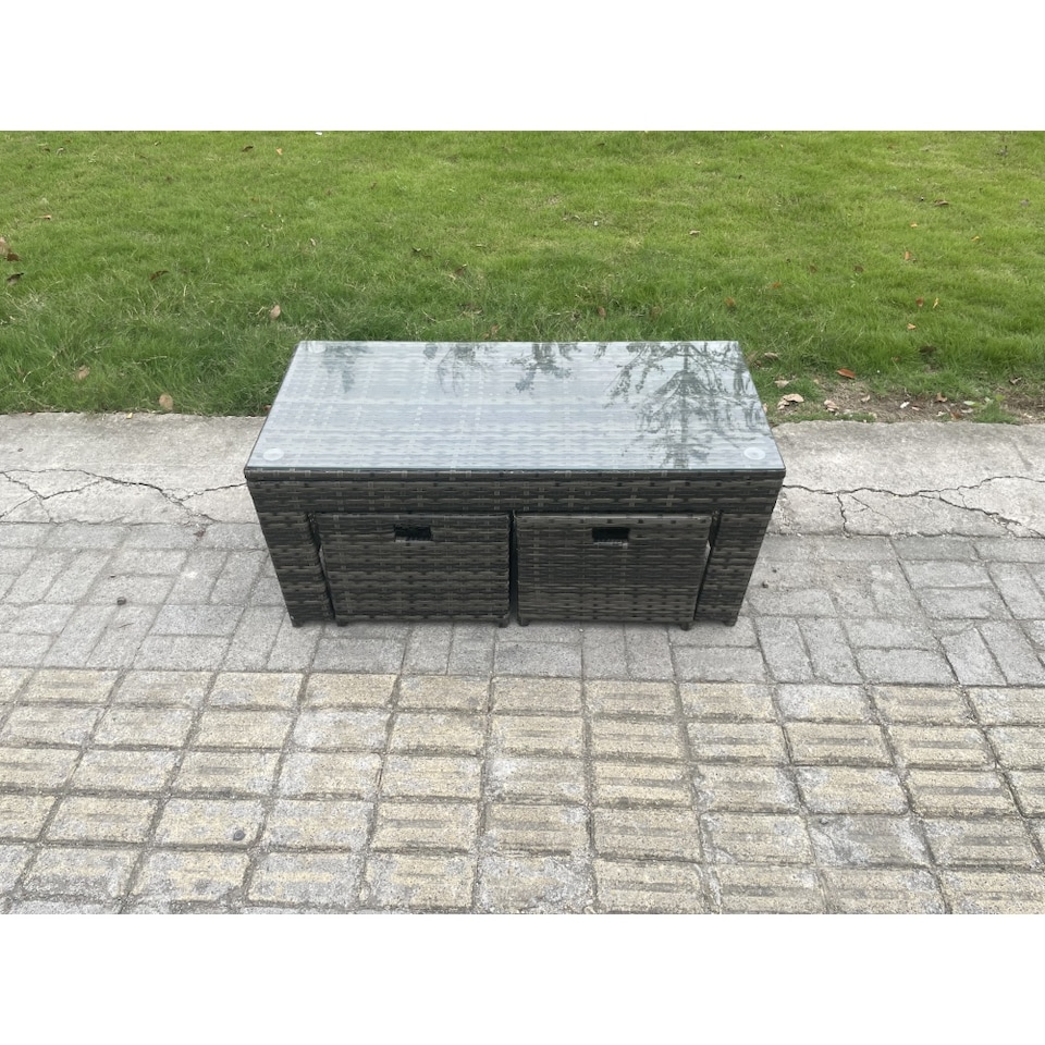 image 1 of Fimous 9 Seater High Back Rattan Garden Furniture Set with Loveseat Sofa Rectangular Coffee Table 3 Footstools Indoor Outdoor Patio Lounge Sofa Set Dark Grey Mixed