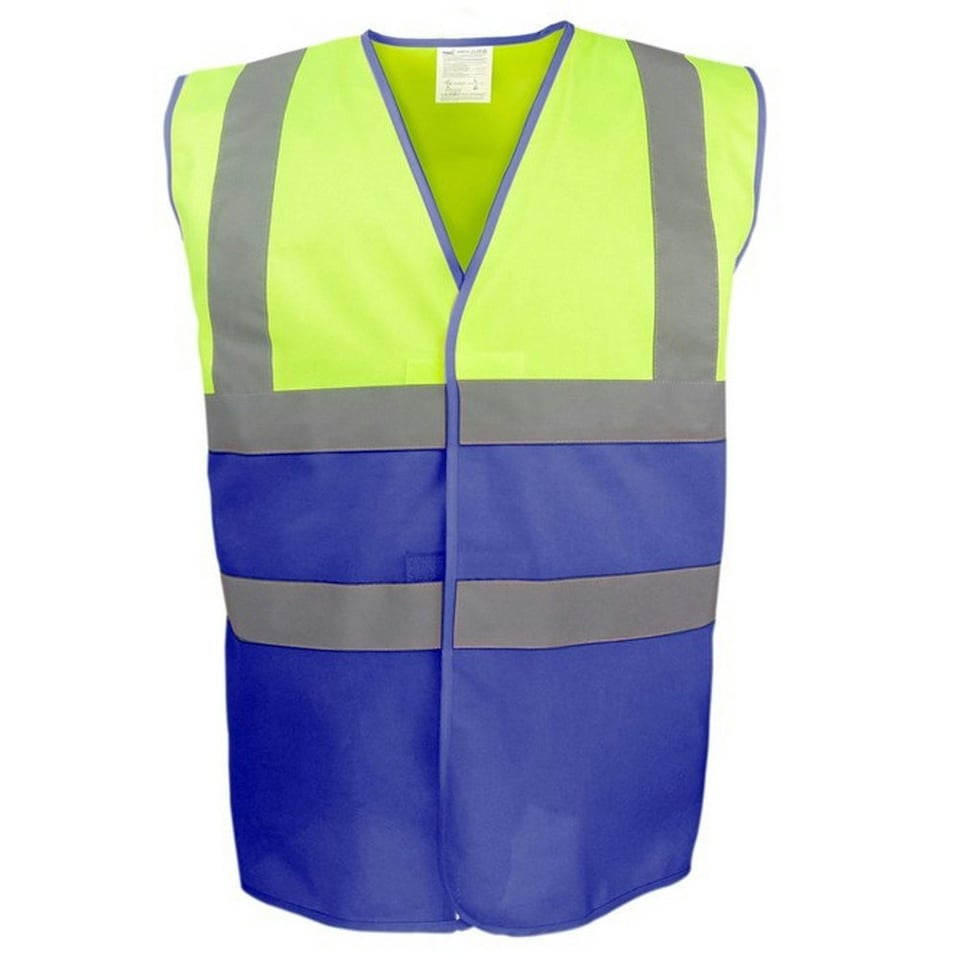 Yoko Unisex Adult Two Tone Hi-Vis Vest - Yellow/Royal Blue - M