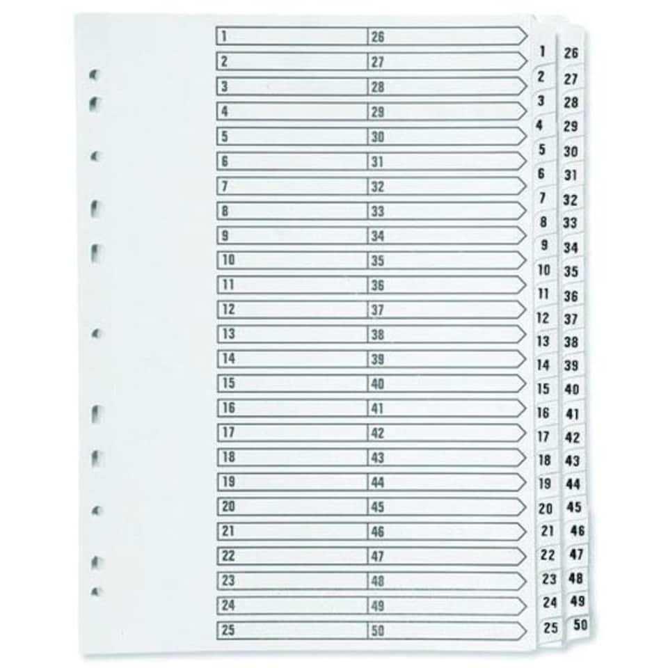 1-50 Index Multi-Punched Reinforced Board Clear Tab A4 White