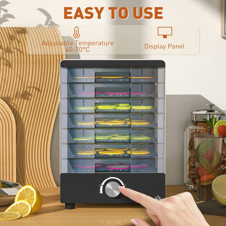 image 1 of HOMCOM Food Dehydrator with 7 Tray, for Fruit, Meat, White