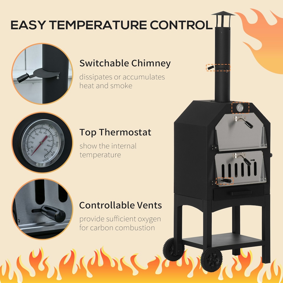image 1 of Outsunny Charcoal Tall Ovan Pizza Maker BBQ Grill Outdoor Picnic w/ Thermometer