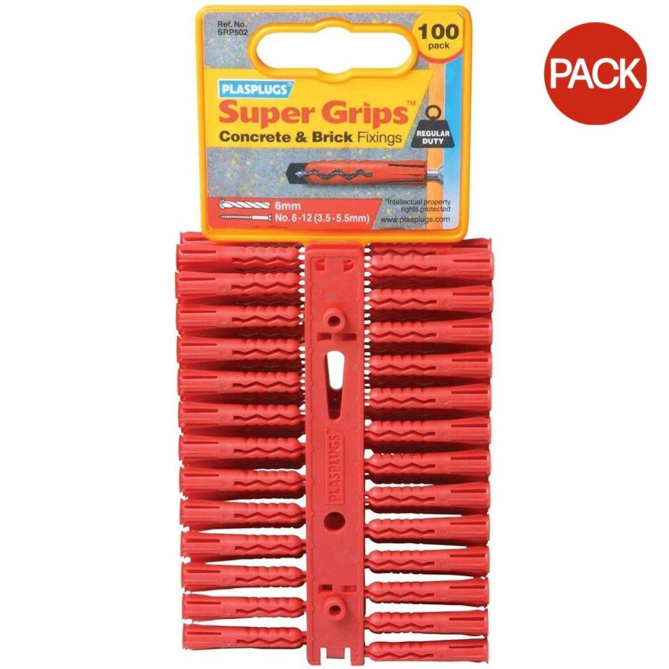 Plasplugs Supergrip Fixings (Pack of 100) - Red - 3.5mm - 5.5mm