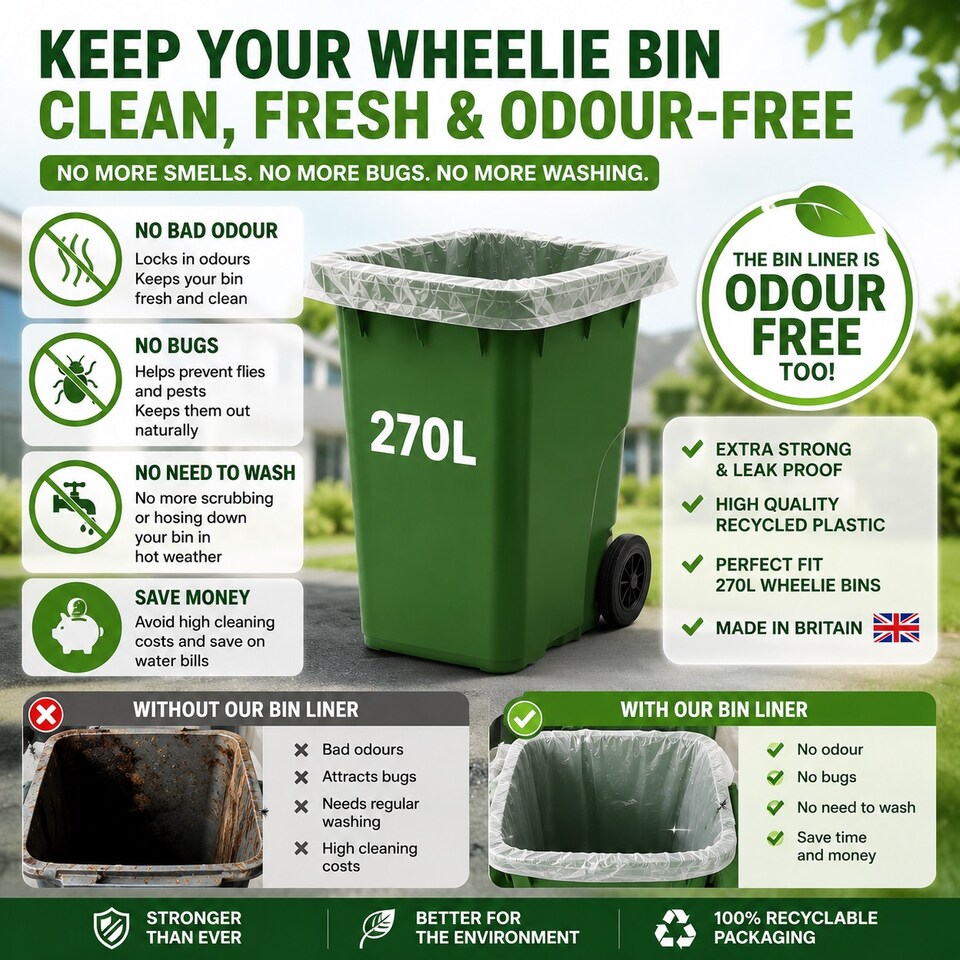 image 1 of Lianpak 270L Clear Wheelie Bin Liners 115 x 160cm 40 Micron 10 Bags Per Roll