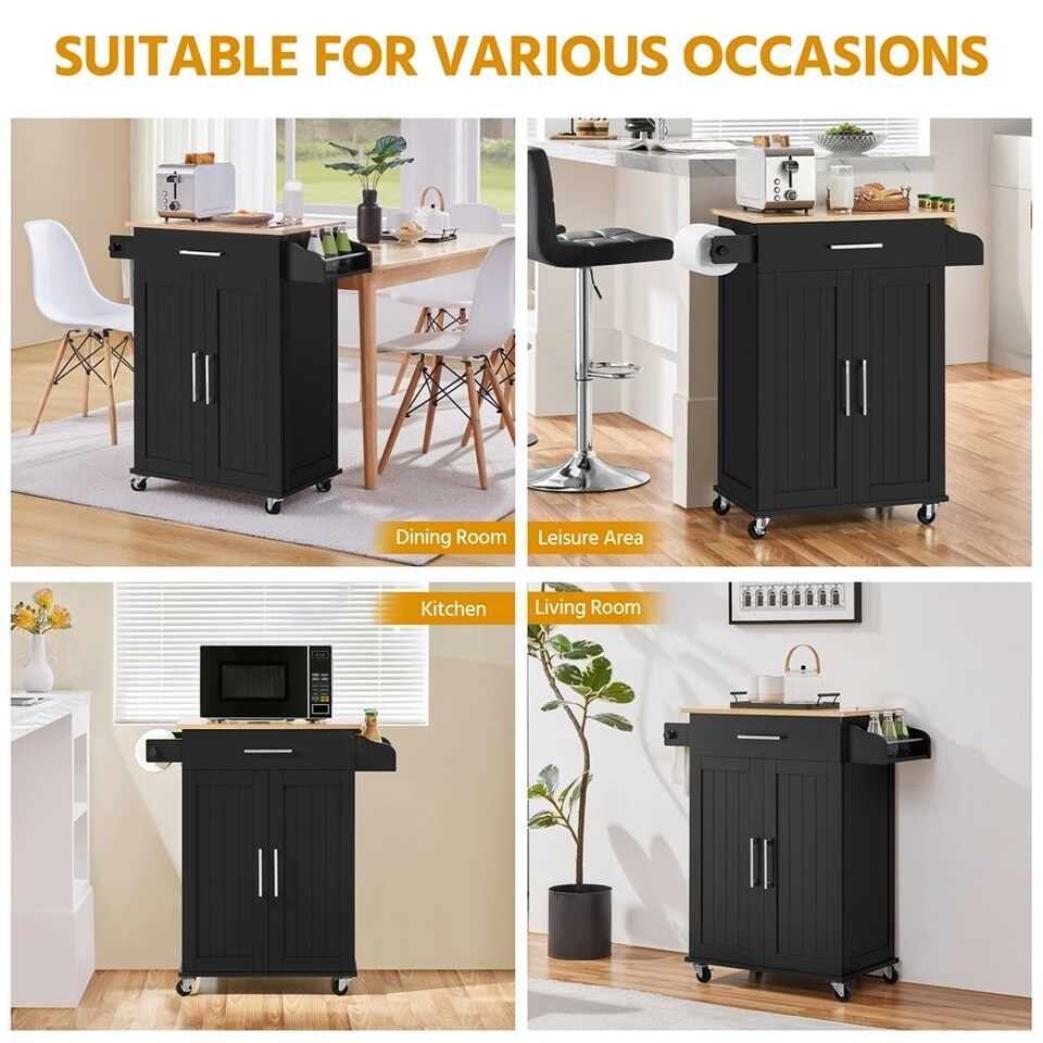 image 1 of Yaheetech Kitchen Island Cart with Spice Rack Storage Black