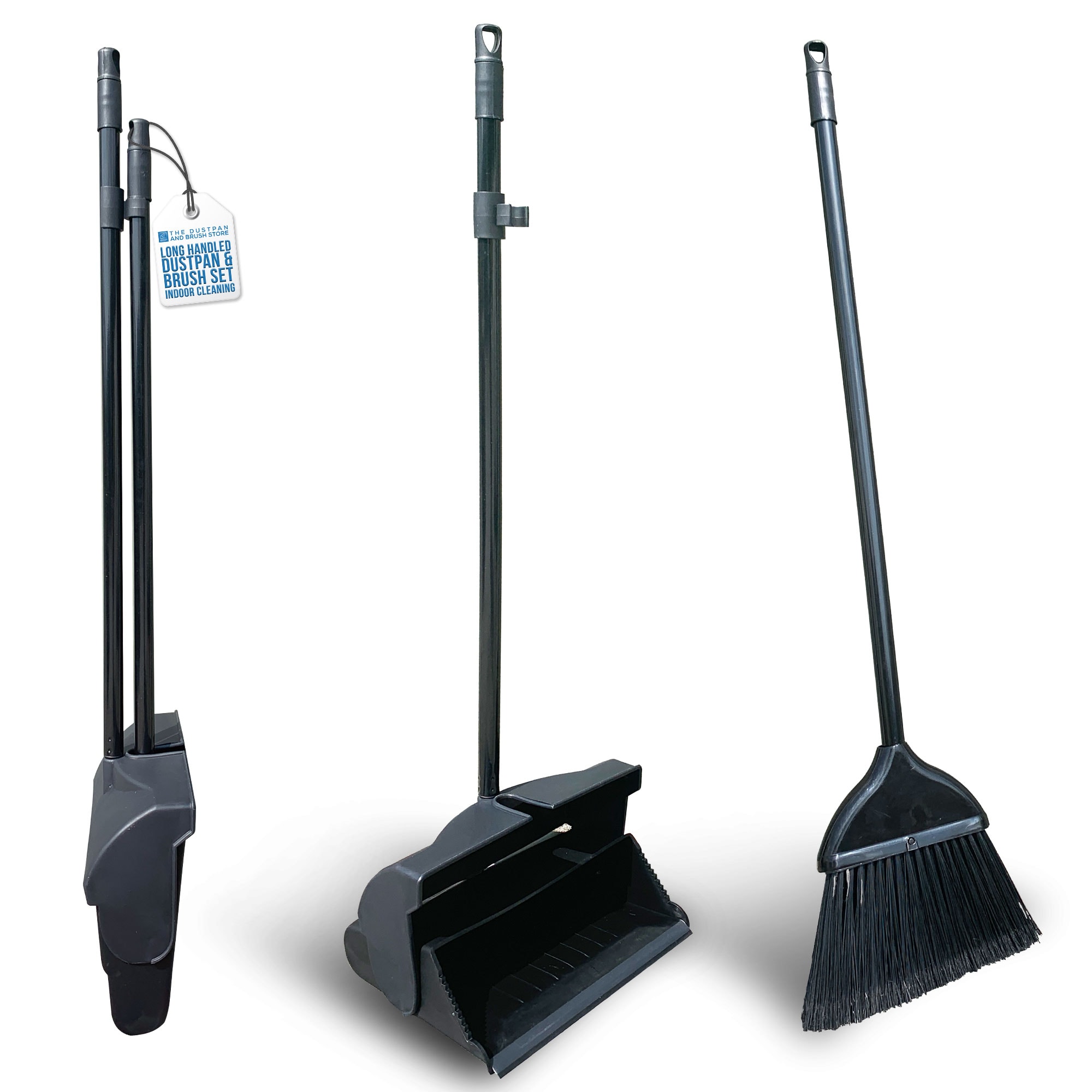 Long Handled Upright Dustpan and Brush Set Large Self Closing Dustpan with Soft Broom