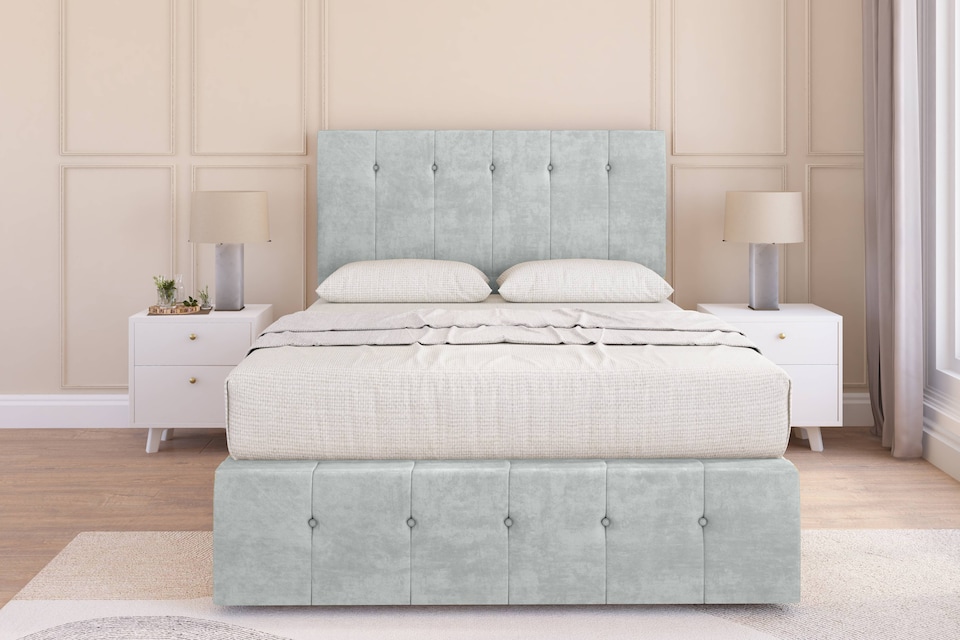 image 1 of Sloomy Cambridge Silver Naples Divan Bed Base 2 Drawers Foot-End With 54 Inch Floor Standing Headboard & 12 Inch Matching Footboard | Silver | Silver | Super King | 1