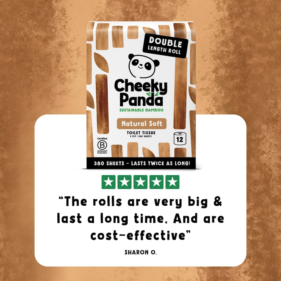 image 1 of Cheeky Panda Double-Length Natural Colour  Bamboo Toilet Paper 12 rolls 380 3 ply sheets | Brown | Size: 12 Rolls | 12