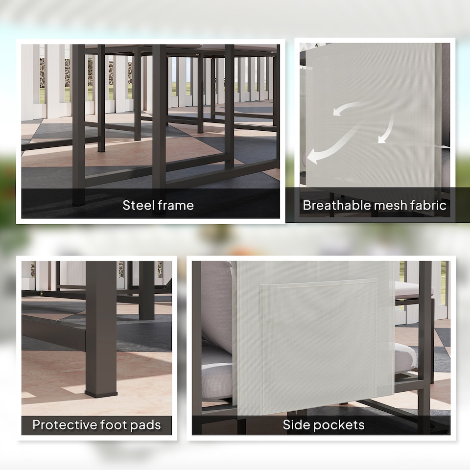 image 1 of Outsunny 9 Piece Garden Dining Set, Cube Outdoor Garden Furniture Set with Cushions, 8 Seater Garden Table and Chairs with 4 Stools, Square PSPC Plastic Top Table, Side Pockets for Conservatory, Grey | Grey | 1