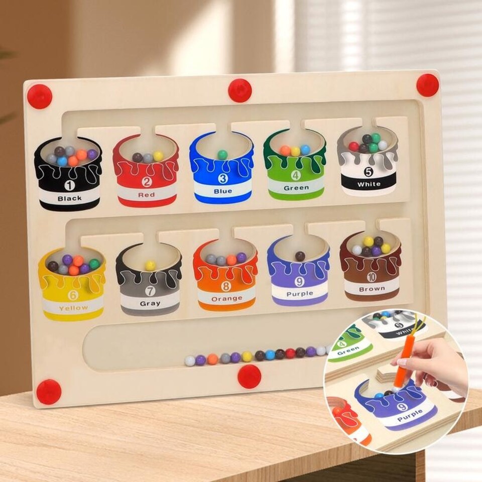 image 1 of Magnetic Color & Number Maze – Montessori Wooden Counting Toy for Toddlers
