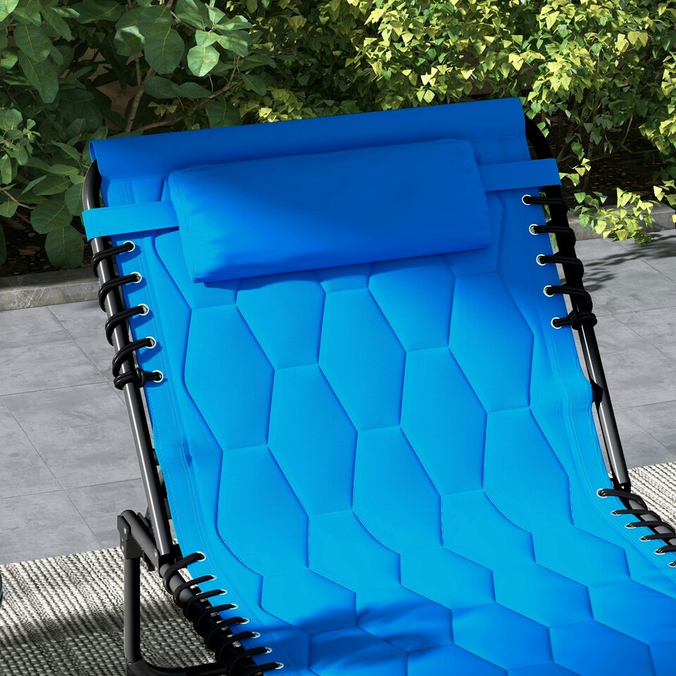 image 1 of Outsunny Foldable Sun Lounger Set, 2 Pieces Sun Lounger w/ Padded Seat Blue