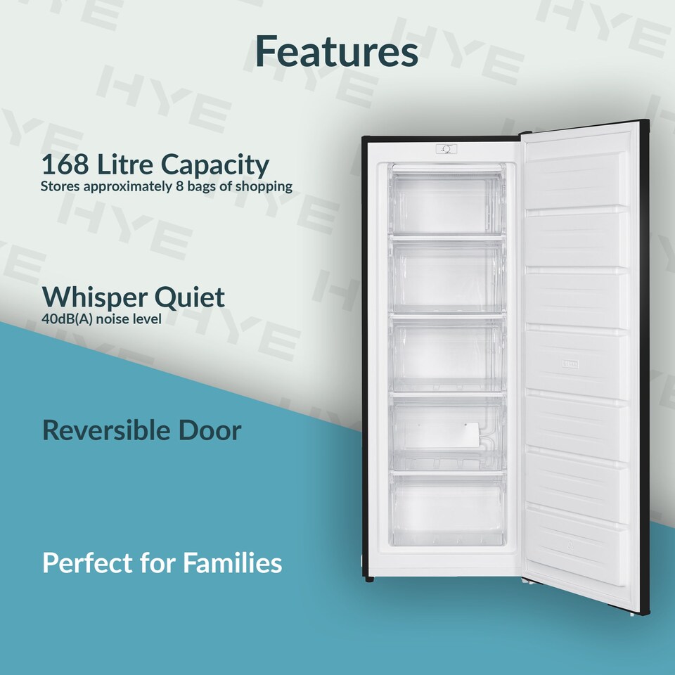 image 1 of HYE Freestanding Upright Freezer, 168 Litre, 55cm, Black - RF01SDFR168B01