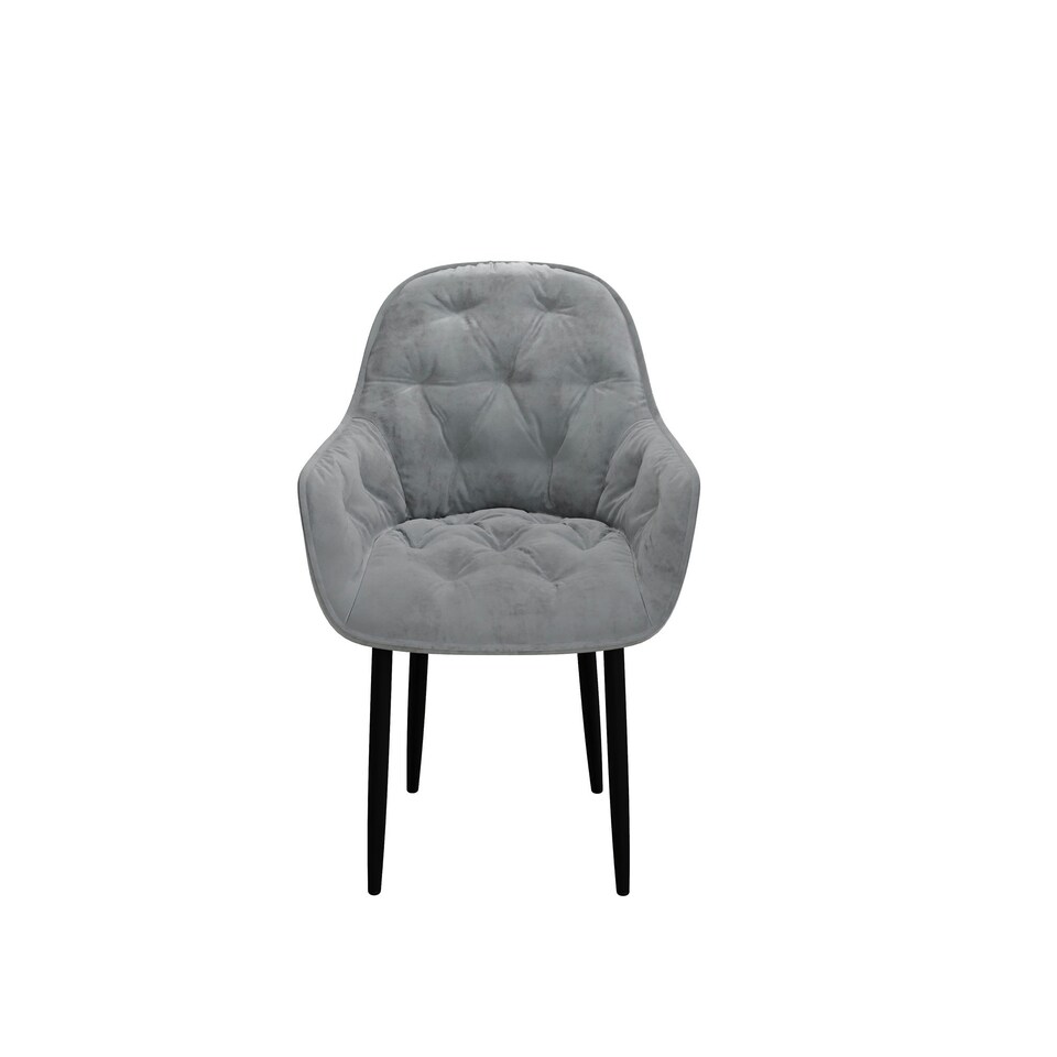 image 1 of Set Of 2 Anika Modern Velvet Dining Chair Padded Seat Metal Legs (Grey)