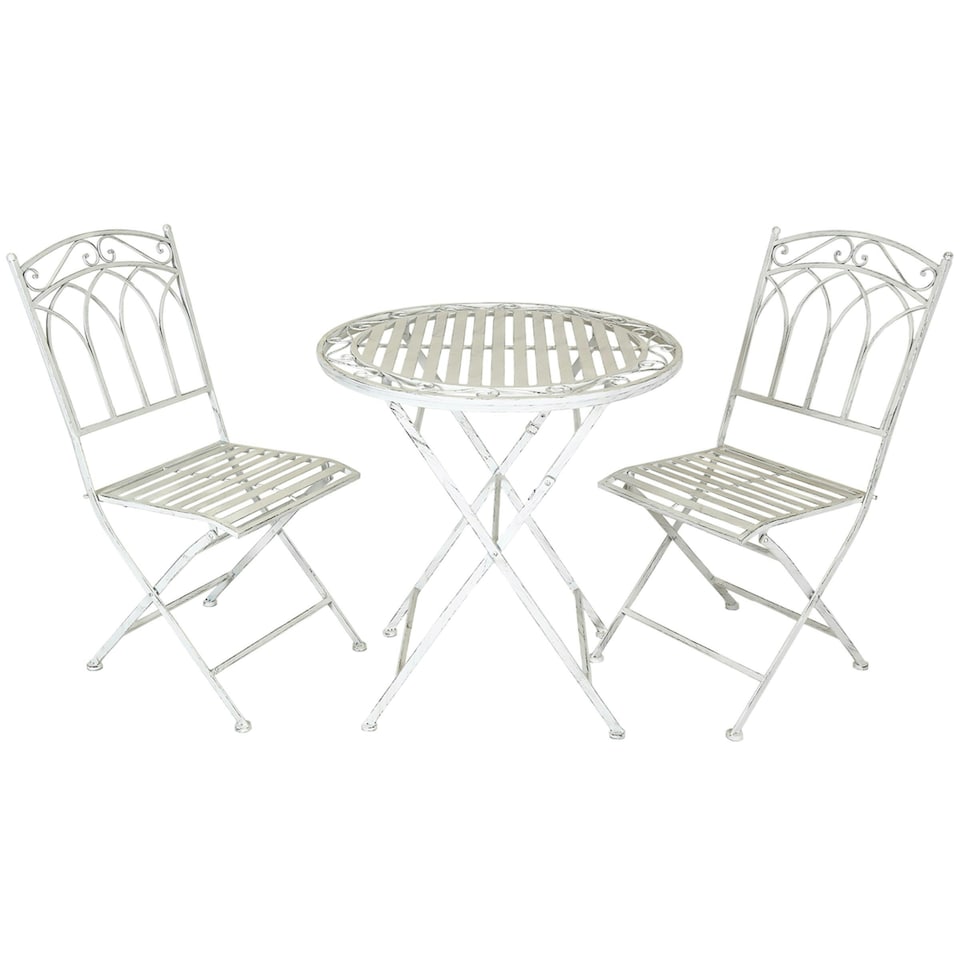 image 1 of Charles Bentley Rustic Wrought Iron Outdoor Bistro Set - Antique White