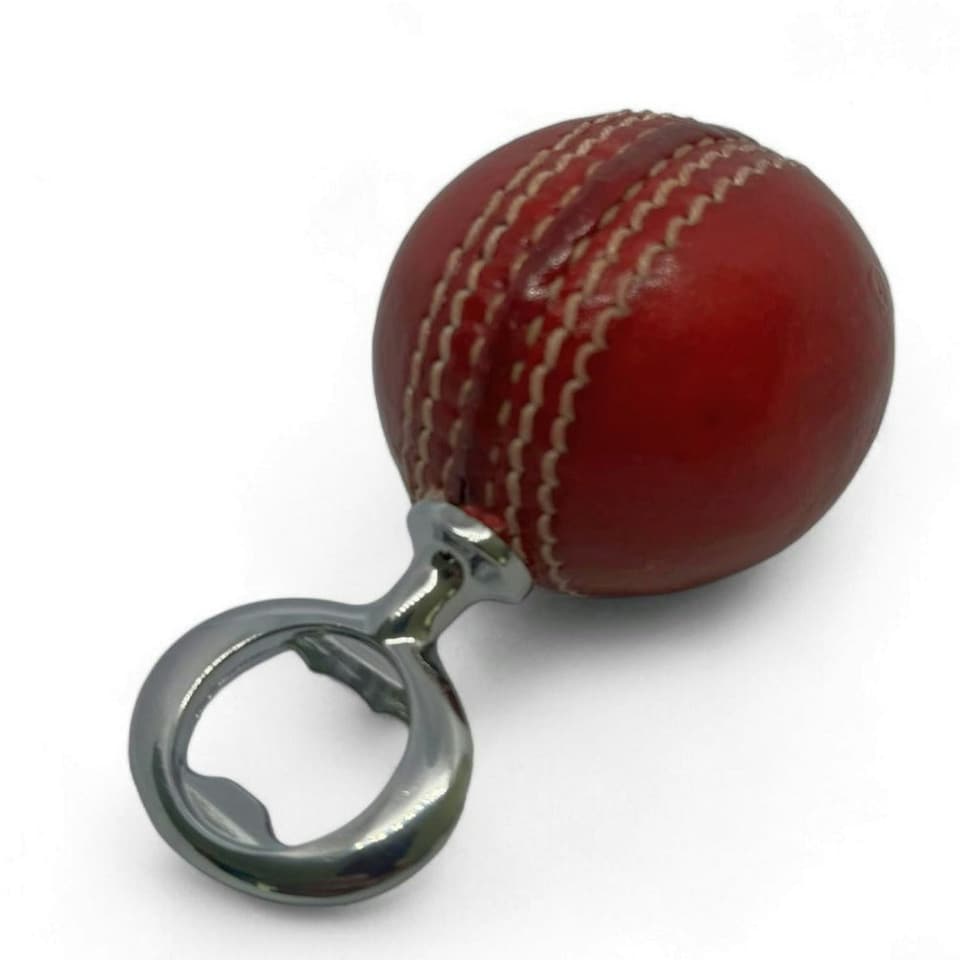image 1 of CRICKET-GIFTS - Real Cricket Ball Bottle Opener | Made from Genuine Leather | For Cricket Fans | Unique Bar Accessory | Handmade and Designed in the UK