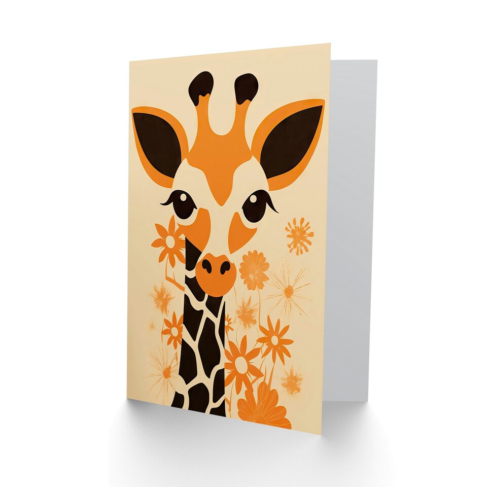 image 1 of Cute Flowers Orange Floral Kids Giraffe Baby Birthday Card