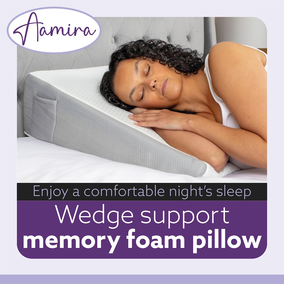 image 1 of Aamira Bed Wedge Pillow for Bed, Memory Foam, Orthopaedic Support for Sleeping, Acid Reflux, GERD, Snoring & Back Pain Washable