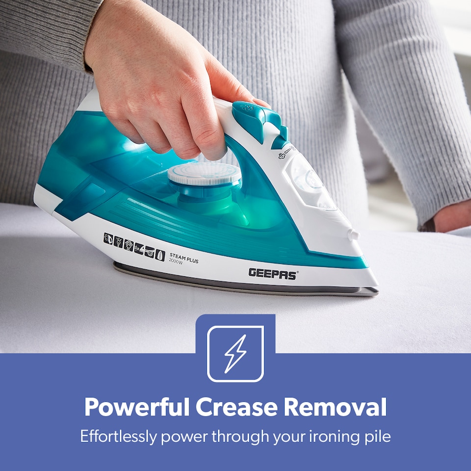 image 1 of GEEPAS Steam Iron Ceramic Soleplate 2000W Blue