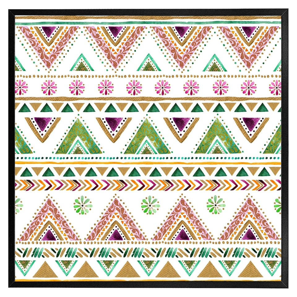 image 1 of Colourful striped gold style triangles (Picutre Frame) White | XS