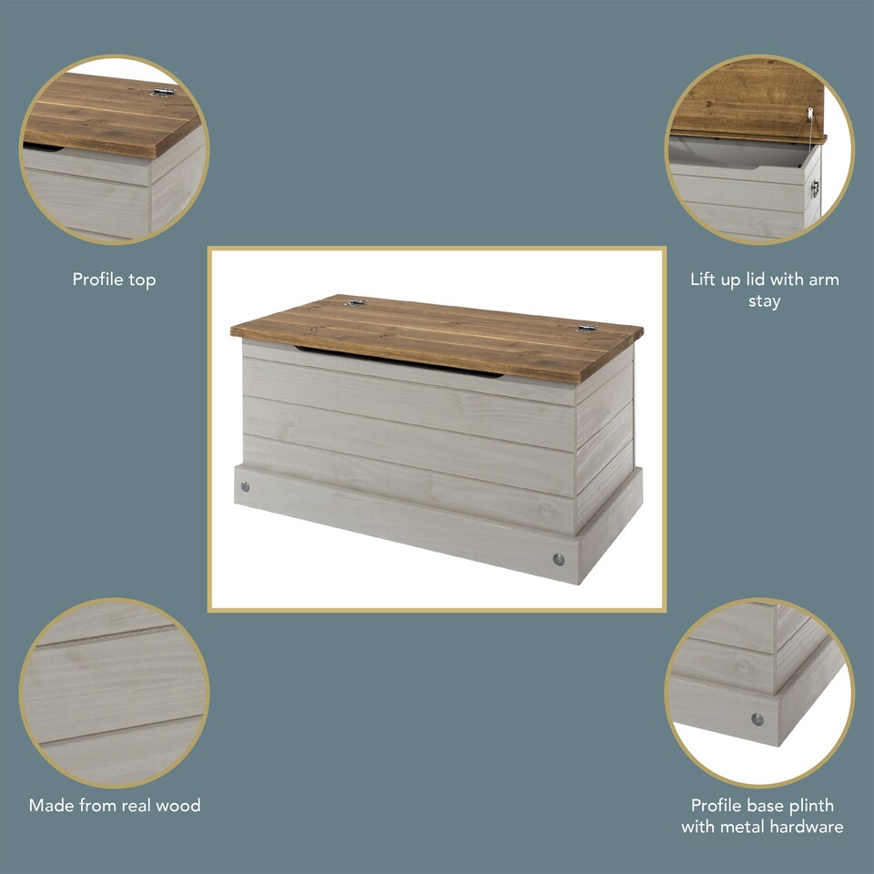 image 1 of Corona Storage Trunk - Solid Pine Construction with Metal Hardware and Practical Bedroom or Living Room Storage | Grey | Grey Wax | One Size | 1
