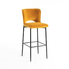Lily Velvet Bar Stool Padded Seat Metal Legs (Mustard)