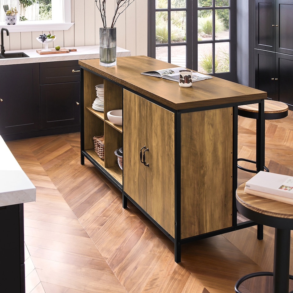 image 1 of SoBuy KNL01-F,Kitchen Island Storage Cupboard with 170cm Worktop | Brown | Brown | 1