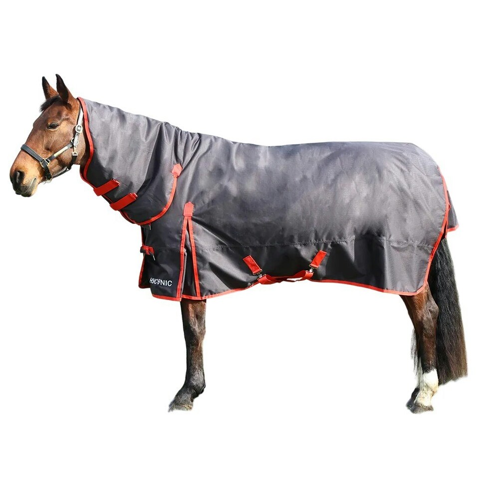 image 1 of HYCONIC Combi Combo Neck Horse Turnout Rug - Charcoal/Red - 5´ 6"