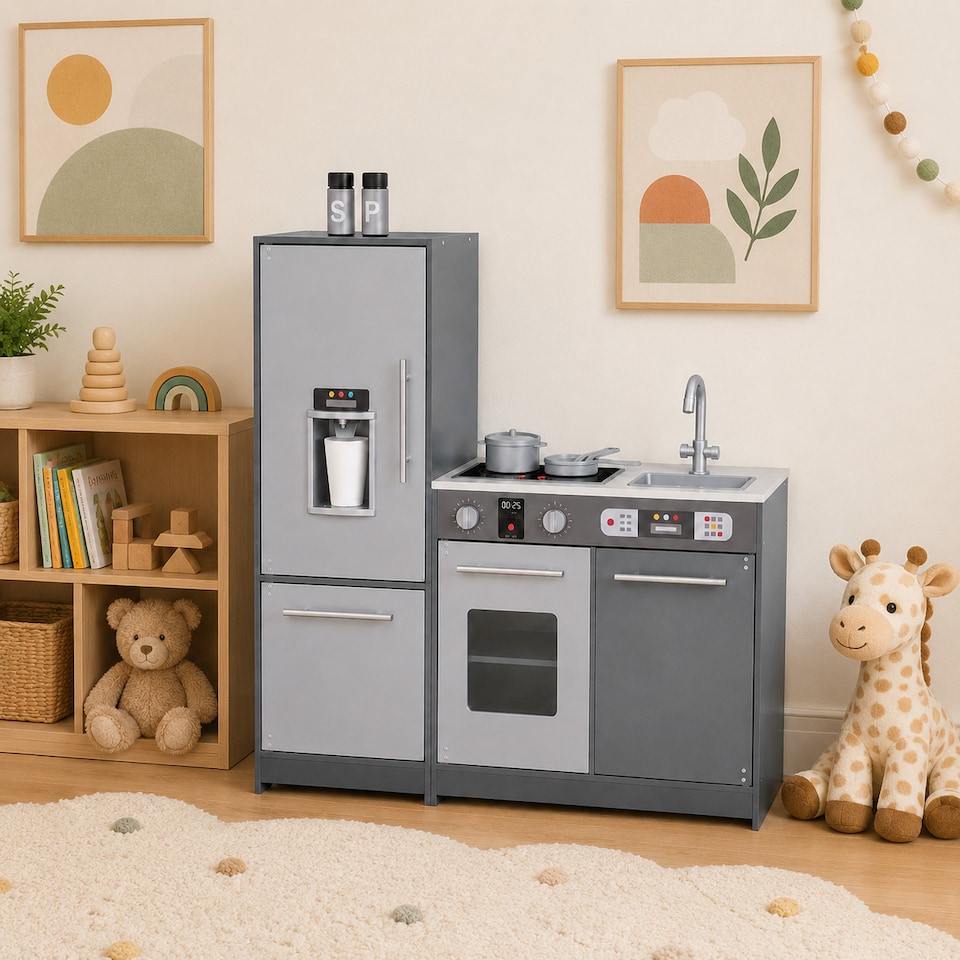 image 1 of Teamson Kids Play Kitchen, Medium Grey with Light and Sound, Little Chef Milano