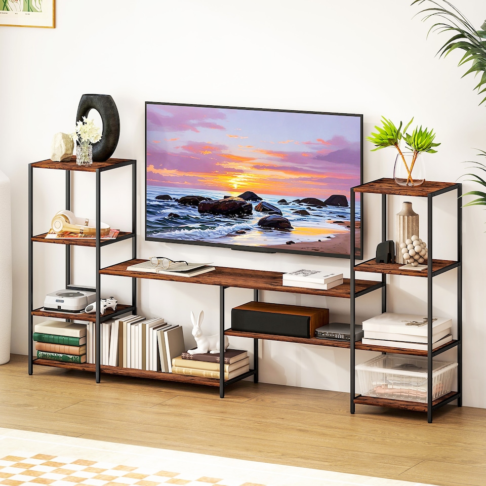 image 1 of HOMCOM TV Unit for TVs up to 55 Inches, Industrial TV Stand with Storage Shelves, Entertainment Centre for Living Room, Bedroom | Brown | 1